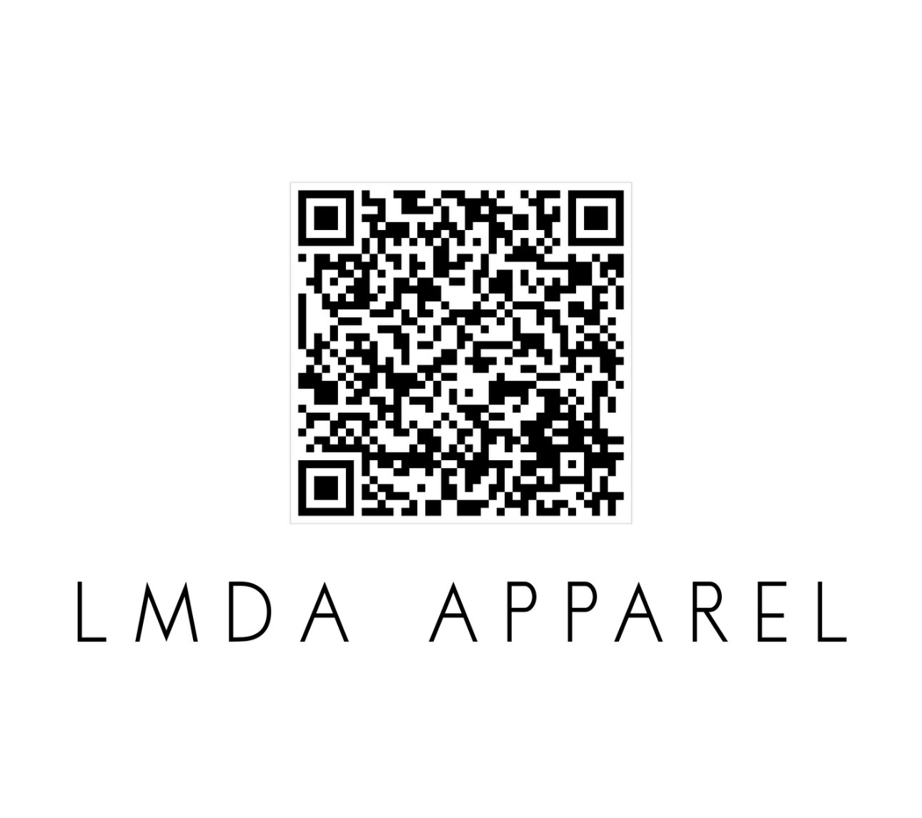 QR code for the LMDA Apparel online shop.